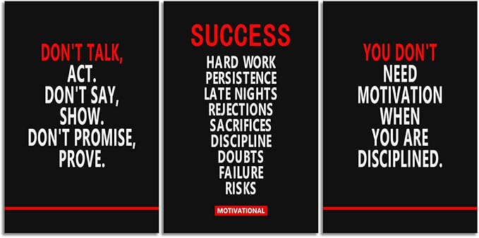 WYJZDZQ8 Motivational 3 Pieces Success Poster Inspirational Canvas Wall Art Prints Artwork for Living Room Modern Home Office Decor Inspiring Painting Pictures Framed Ready to Hang[72''Wx 36''H]