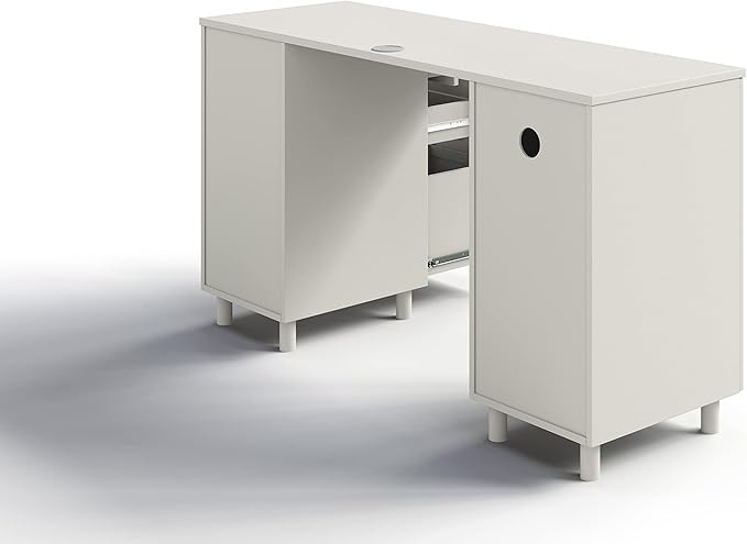 Modern Design Venice Computer Office Desk with 3 Locking Drawers and Storage Cabinet, 53 Inch Home and Office Executive White Desk with Keyboard Tray by Crafts and Comfort