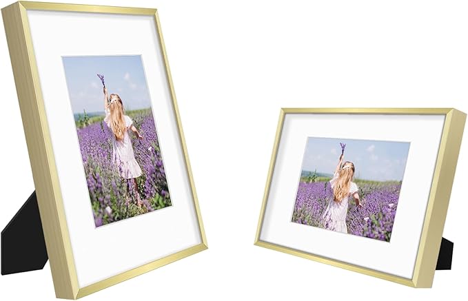 Golden State Art, Gallery Wall Frame Set of 6 - Gold 9x12 Aluminum Photo Frames with Mat for 6x8 Pictures - 9 x 12 inch Metal Frame with Real Glass Cover - Elegant Home or Office Decor