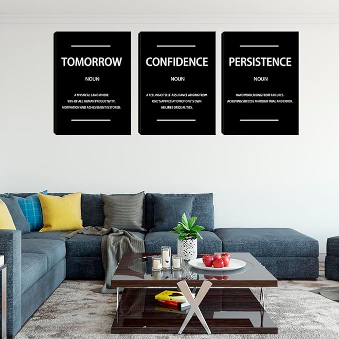 Large Inspirational Confidence Wall Art Noun Poster 3 Pieces Persistence Canvas Office Decor Inspiring Tomorrow Framed Prints Motivational Quotes Wall Art Decor Living Room Bedroom - 72" W x 36" H