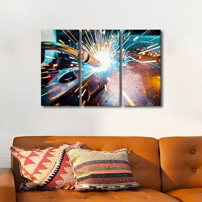 TUMOVO Welding Canvas Art, Abstract Industrial Modern Art Print, 36x24 Inch, 3 Count, Wall Mount, for Living Room, Bedroom, Bathroom, Home Office, Kitchen, Dining Room, Office