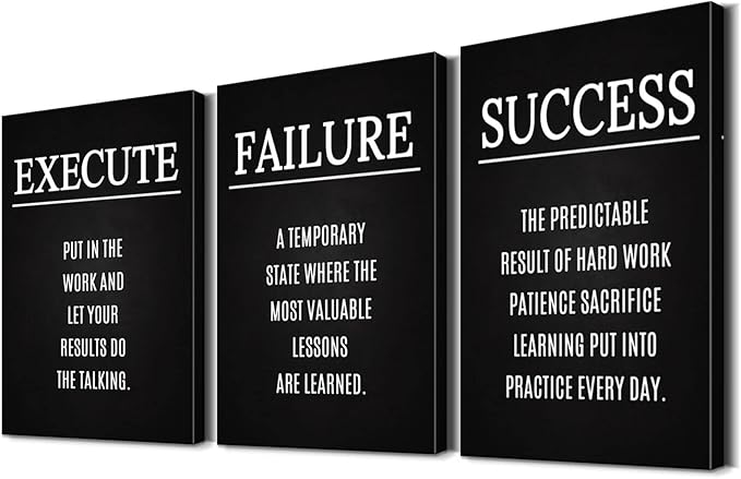 YOUHONG Motivational Wall Art Inspirational Posters for Office & Home - 16x24 Inch 3-Piece Canvas Prints with Wooden Frame, Fade-Resistant Quote Wall Decor, Positive Posters for Living Room & Bedroom