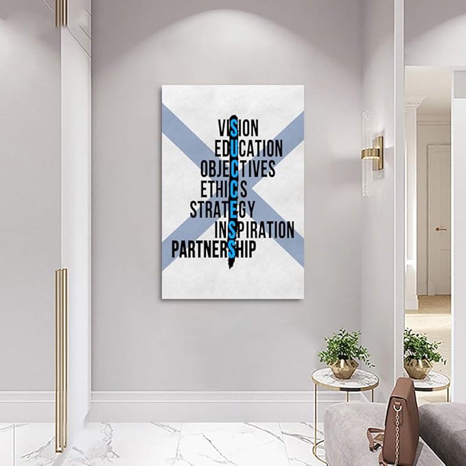Wooden Framed Motivational Wall Art Inspirational Canvas Painting Positive Quotes Posters OBJECTIVES STRATEGY Picture Modern Artwork Home Office Living Room Decor Framed Easy to Hang-24”Wx36”H