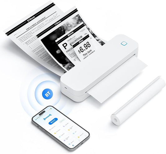 A4 Portable Thermal Transfer Printer Wireless Tattoo Transfer Printer Use with Mobile /Lap 56mm/77mm/107mm/210mm/216mm(2in/3in/4in/8in/8.5in) US Letter A5 Paper Size for Office School Compatible