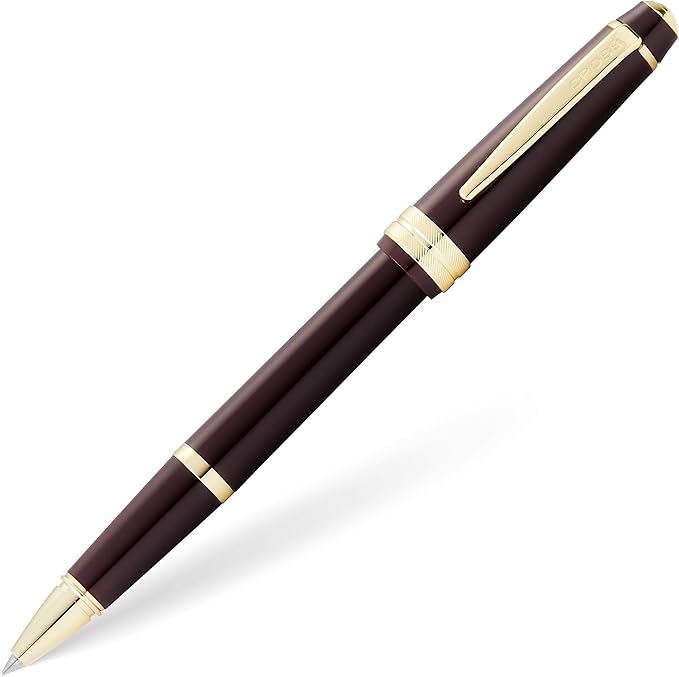 Cross Bailey Light Polished Burgundy Resin and Gold Tone Rollerball Pen - Professional Pen for Effortless Writing - Journaling, Note-Taking & More - Black Ink - Easy Handling