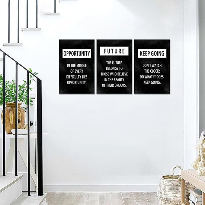 Inspirational Wall Art Motivational Canvas Print Positive Quotes Wall Decor Office Picture Artwork Opportunity Future Keep Going Encourage Words Poster Black Painting for Home Workplace, 24"x36"x3PCS