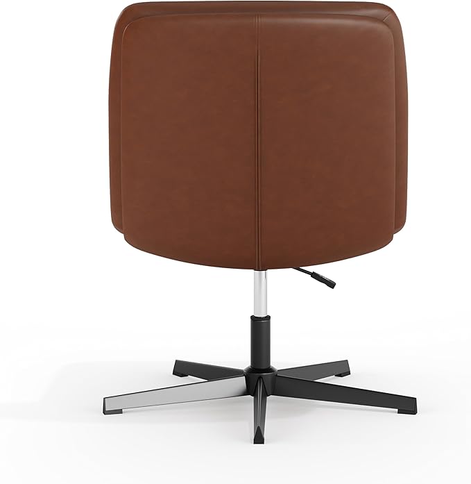 Flash Furniture Chloe Commercial Mid-Back Swivel Office Chair, Wide Design, Padded LeatherSoft, Adjustable Height, Ergonomic Mid-Rise Back, Armless, Cognac/Black