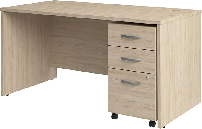 Bush Business Furniture 60W x 30D Office Desk with Mobile File Cabinet, Computer Table and Drawers for Home or Professional Workspace, Studio C Collection, Natural Elm