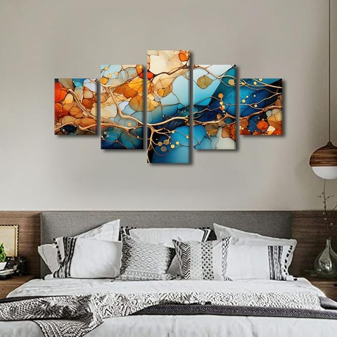Canvas Wall Art Decor for Home Modern Living Room Wall Art Abstract Enthusiasts House Wall Art Colorful Abstract Poster Printing Artwork 5 Panel Wall Art Stretched and Framed Ready to Hang 60x32 in
