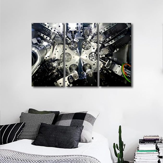 Art Work for Home Walls Machine Tools Wall Decor 3 Panel Wall Art Canvas Prints Wall Art CNC Machine Tool Wall Decor Canvas Art Posters & Prints Wall Decor for Living Room Bedroom, 36x24 Inch