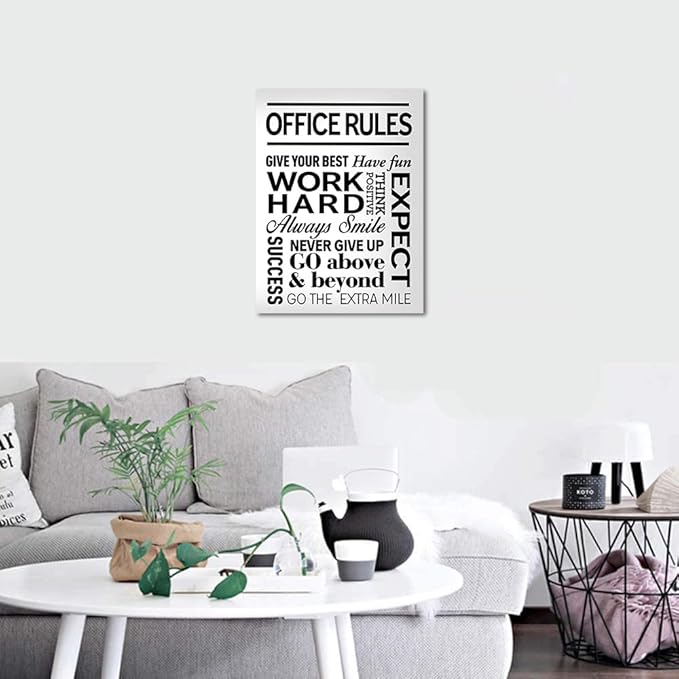 Black and White Inspirational Quote Office Rules Canvas Poster Motivational Print Paintings for Home Office Wall Art Decoration Wooden Framed Ready to Hang-18 x 24 inches
