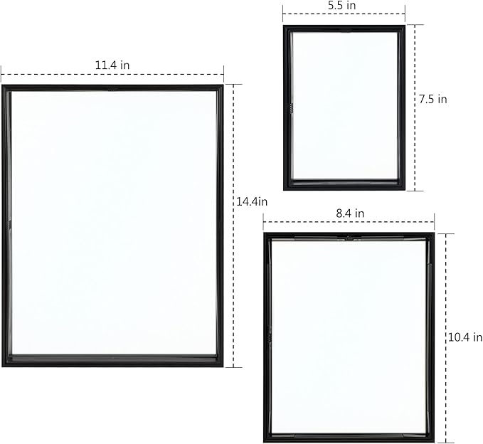 Golden State Art Black Floating Frame for One 14x11, Two 8x10, Four 5x7 Pictures, Clear Glass, Wall Decoration, 7 Pieces