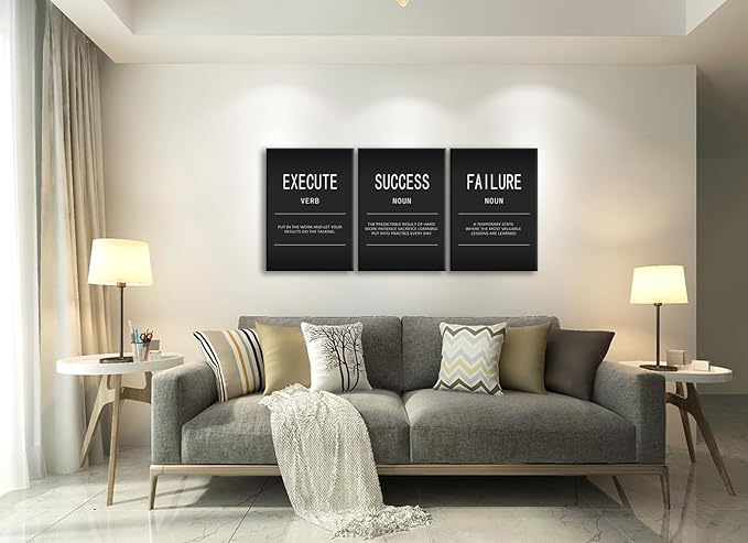 Execute Verb Success Failure Noun 3 Pieces Motivational Wall Art Inspirational Office Wall Decor Inspiring Positive Posters Print Canvas Artwork Modern Home Decor Living Room Framed [60" W X 28" H]