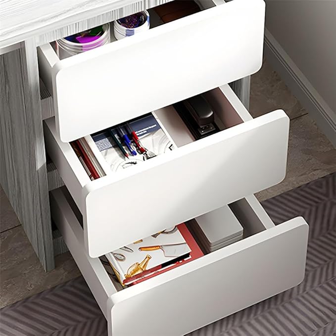 NIUYAO Small Computer Desk with 3-Tier Drawers Modern Writing Table Storage Shelves Work Desk PC Table Home Office Corner Study Desk Without Chair (Wood, 55" L x 19.5" W x 29" H)