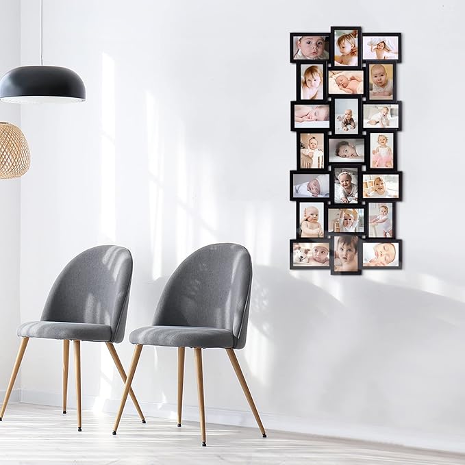 HELLO LAURA Picture Frames Collage Wall Decor - 21 Picture Collage Frames for 4x6 Photos Display Wall Hanging Gallery Frame Set Photo Collage Frame for Home Living Room - Black
