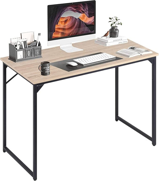 BLKMTY 39" Computer Desk Home Office Desk Wood Writing Study Table Modern Simple Computer Table Fashion Tables for Room with Metal Frame Laptop Tables Workstation for Small Space, Nature