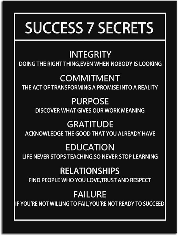 Motivational Canvas Wall Art Success 7 Secrets Inspirational Poster Print Artwork Painting Picture for Framed Home Decoration Living Room Office Bedroom Ready to Hang [30''W X 40''H]