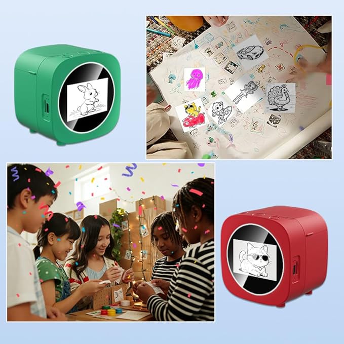 Sticker Printer Box Smart Ai Voice, Mini Stickerbox Printer Thermal Label Printer with Display Inkless Portable Sticker Maker for Home, Office, Study & DIY Projects (B Red)