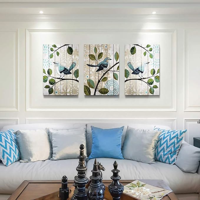 Bird On The Branch 3 Piece Abstract Canvas Wall Art For Living Room Wall Decor For Bedroom Kitchen Decorations Abstract Hang Posters Canvas Prints Artwork Modern Framed Bathroom Home Decoration