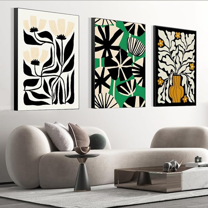 FCHUI Contemporary Minimalist Wall Art 16 "X 24" Set of 3 Abstract Natural World Famous Poster Black Picture Frames Suitable for Living Room Bedroom Kitchen Office Variety of Scene Wall Decor