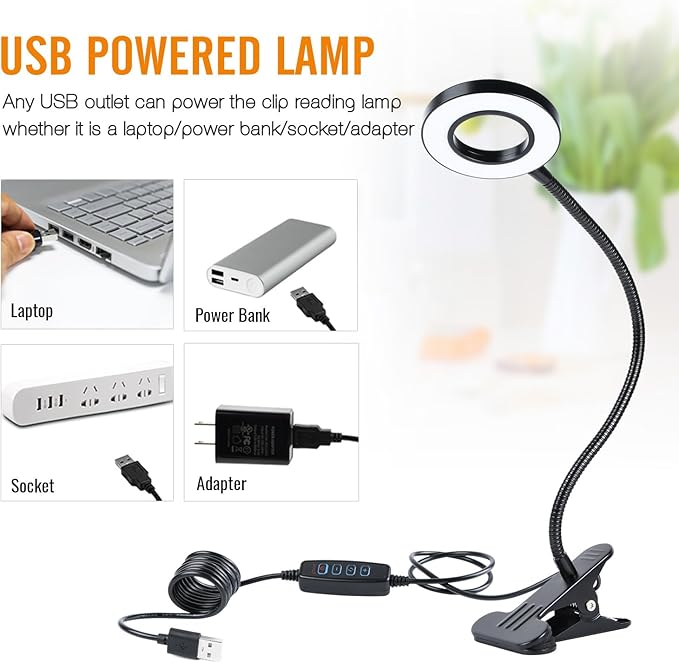 Clamp on Lamp, Desk Lamps, 8W Clip Light, Warm & Daylight & White Light 3 Colors, 10 Dimmable Illumination Modes (3 Pack)