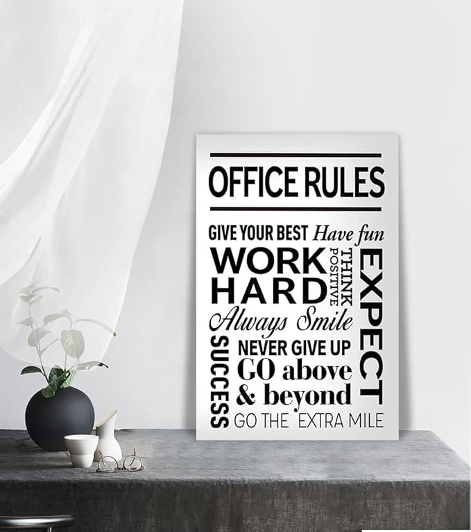 Yatsen Bridge Inspirational Wall Art - Office Rules Canvas Print Motivational Quote Wall Decor Positive Poster for Home Workplace Gym, Framed & Ready to Hang 12x16 in