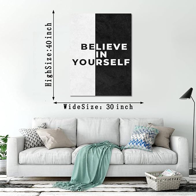 Large Size Inspirational Office Canvas Wall Art Wall Pictures Black White Inspiring Office Home Artwork Positive Quotes Believe in Yourself Wooden Framed Easy to Hang-28inch x 44 inch