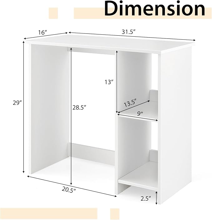 31.5 Inch Small Computer Desk, Wooden Desks for Home Office Small Spaces with Storage Shelves, Modern Simple Style Writing Study Work Desk, Compact White Desk