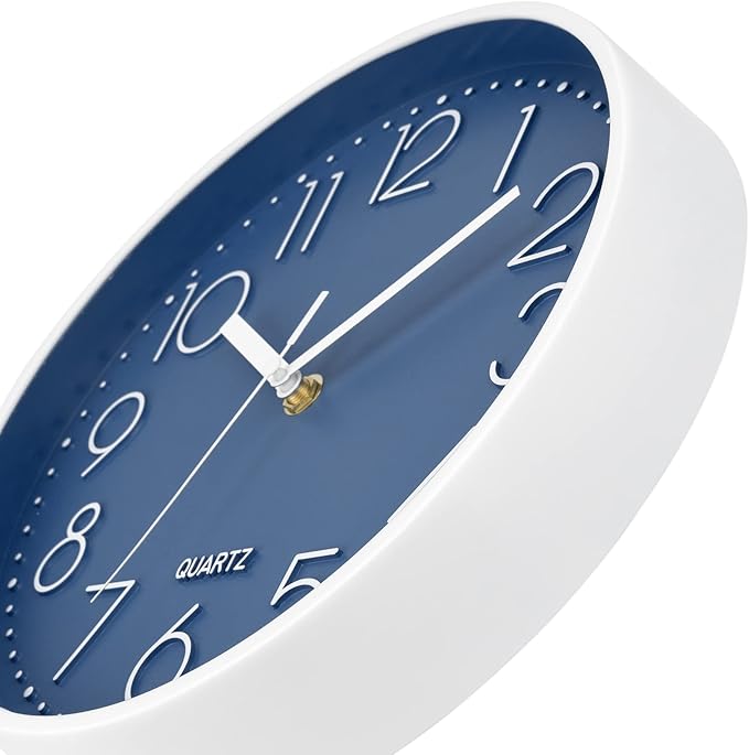 Foxtop 10 Inch Wall Clock Silent Non-Ticking Battery Operated Quartz Round Modern Simple Wall Clock Decorative for Bedroom Kitchen Home Office School (Cerulean)