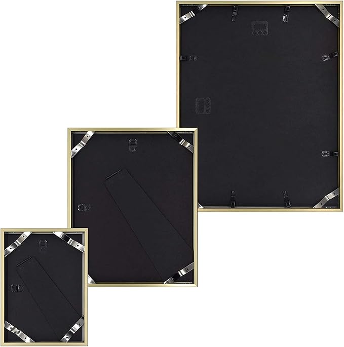 Golden State Art, Aluminum Gallery Wall Frame Set of 7 - Includes One 11x14, Two 8x10, and Four 5x7 - Metal Frames with Mat & Real Glass Cover for Elegant Home or Office Decor (Style 2, Gold)