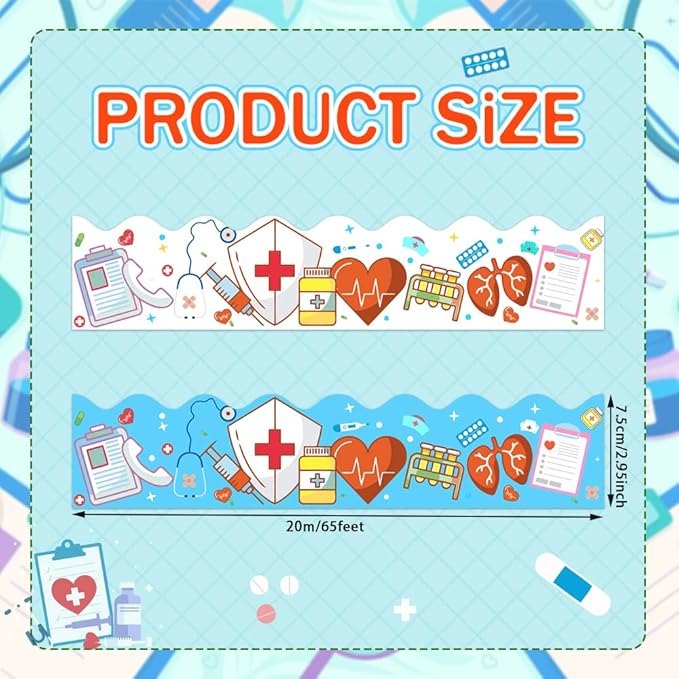 65Feet Healthcare Workers Nurse Bulletin Board Borders Roll for Doctor Appreciation Week Nurse Day Party Decoration Medical Nursing Nurse Graduation School Classroom Hospital Bulletin Board Décor