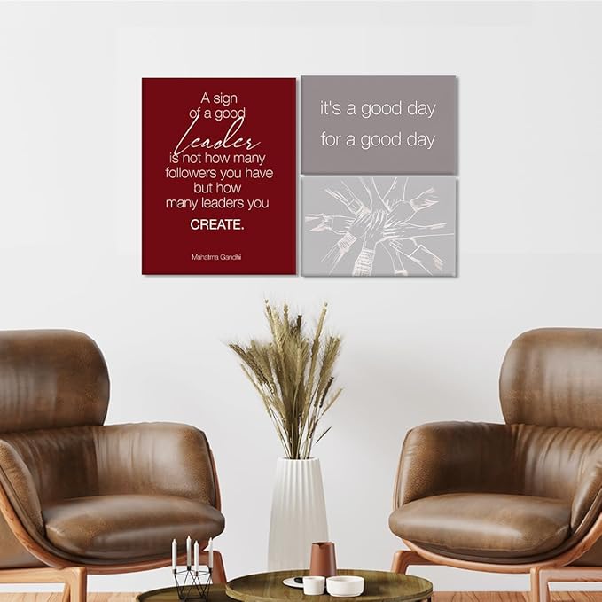 YEOION Red Grey Black Motivational Teamwork Office Wall Decor,Inspirational Team Work Wall Art Canvas Frame Artwork for Office Workplace Breakroom Wall Decor Set of 6