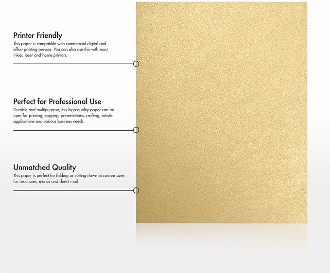 LUXPaper Custom Printed 8.5" x 11" Paper | Customizable Letterhead | Personalized Logo & Text | Letter Size | Blonde Metallic | 80lb. Text | 200 Qty