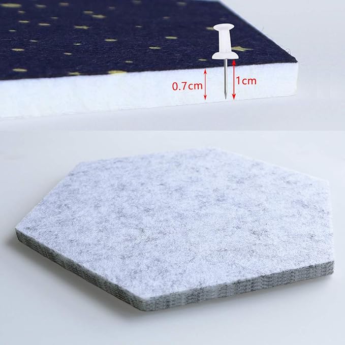 Felt Hexagon Bulletin Board with 20 Push Pins, Pack of 8 Notice Boards for Home Office Kitchen, Push Pin Board Felt Wall Tiles for Photos Memos