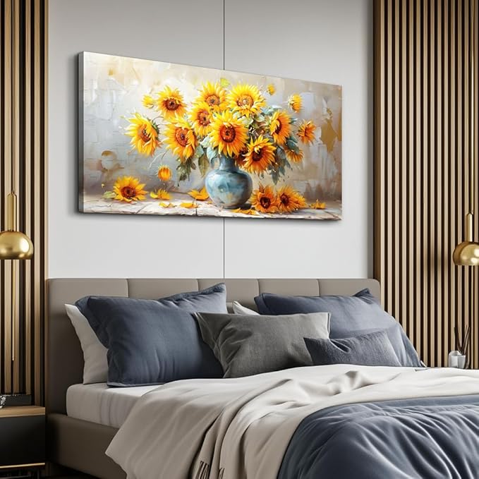 MHARTK66 Canvas Wall Art For Living Room Farmhouse Sunflower Wall Decor Large Flower Field Paintings For Bedroom Vintage Poster Art Prints Framed Artwork For Walls Kitchen Pictures Wall Decor 20x40