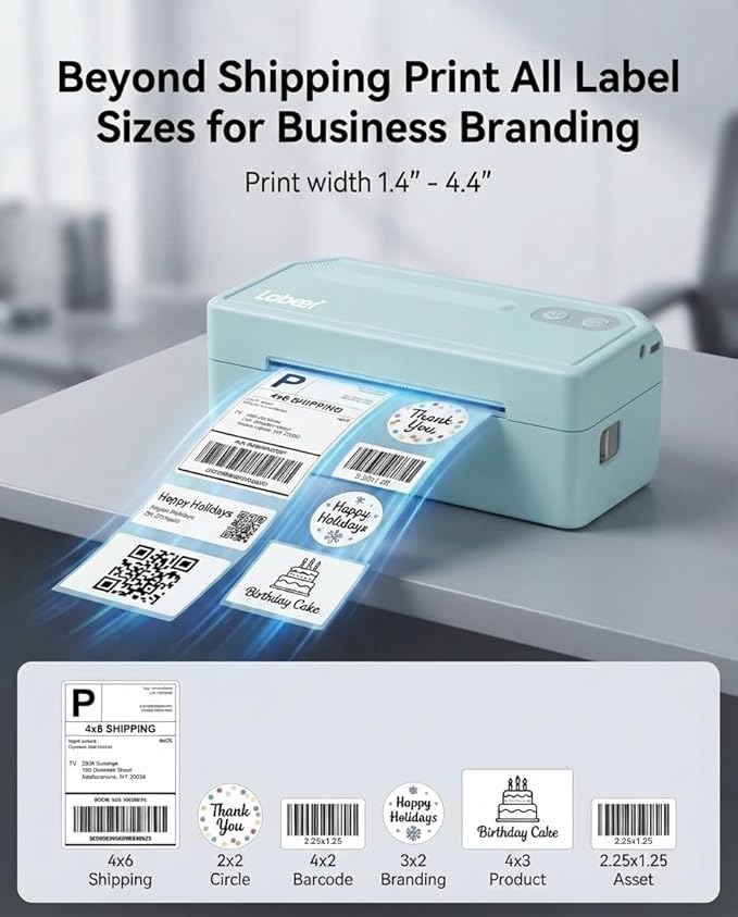 Labeer Bluetooth Thermal Label Printer, 4x6 Wireless Label Printer for Shipping Packages, Small Business Office or Home, Compatible with Windows, Mac, Android, iOS, Shopify, Etsy, UPS