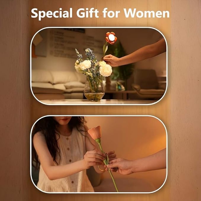 Rechargeable Flower Desk Lamp Infinite Dimming Trichromatic Temperature Adjustable Brightness Memory LED Light for Bedroom Study Office (Pink,Sunflower)