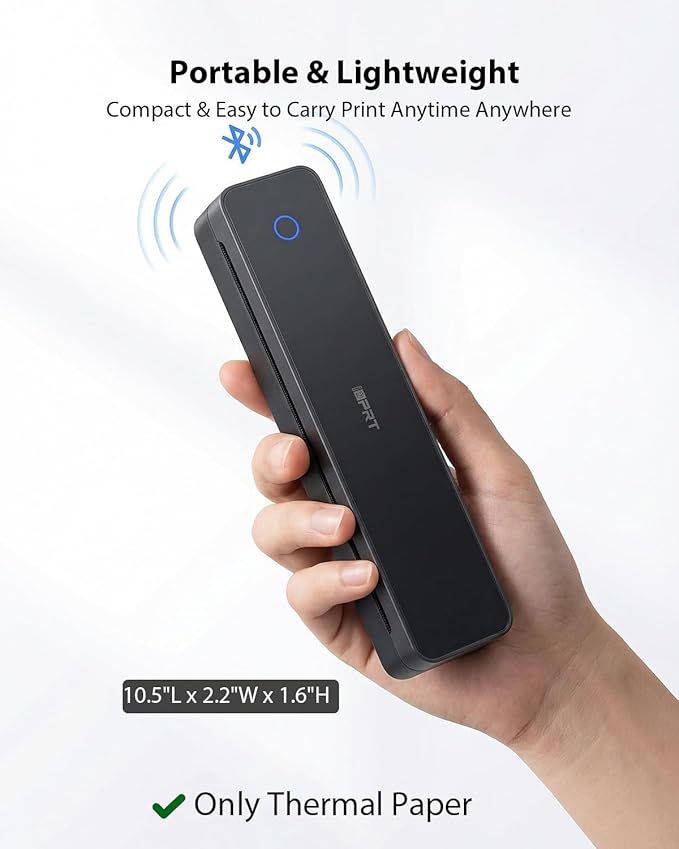 Inkless Portable Printer for Travel, Wireless Thermal Printer with 1Case and 200pcs Paper Kit Supports 8.5 x 11" US Letter, A4, 610Pro 300DPI Small Bluetooth Printers for Phone Home Office Car, Black