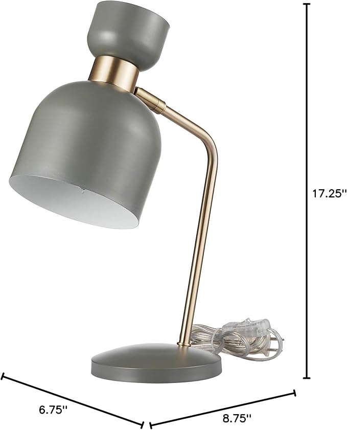 Globe Electric 52298 Harper 16" Desk Lamp, Matte Gray, Matte Brass Arm and Pivot Joint, in-Line On Off Switch