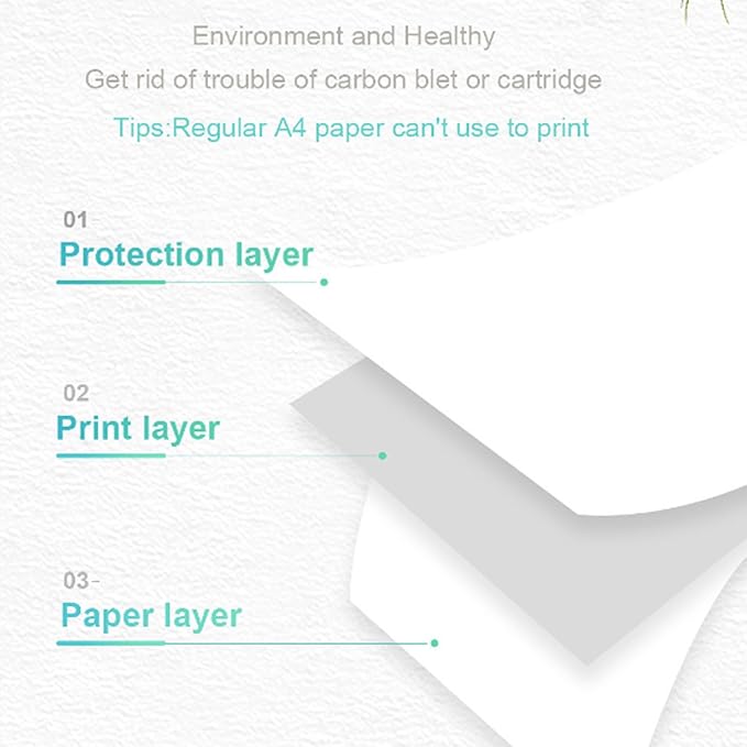 ZJchao Thermal Printers, Portable Printer Cordless for Travel Bluetooth Thermal Printer A4 Thermal Paper Inkless Printer Mobile Printers Mini Printer for Office Home School (White)