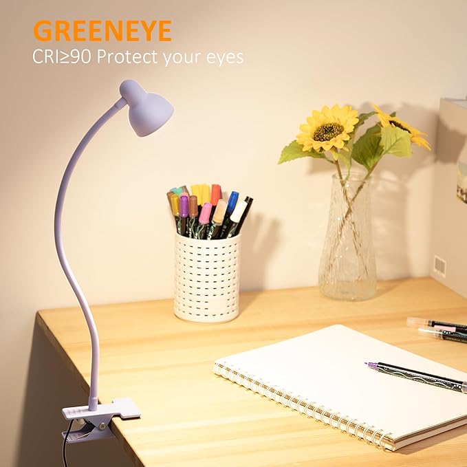 Clip on Lamp USB Reading Light, 3 Color Modes, 10 Brightness Dimmable, Flexible Gooseneck Desk Lamp with Clamp, Eye Care Clip on Light for Bed Headboard Desk Home Dorm