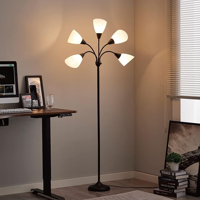 HonoDing Medusa Floor Lamps Standing Lamps 5 Heads Adjustable Reading Light Large Shade Use E26 A19 Bulb Floor Lamps for Living Room Bedroom (Black)