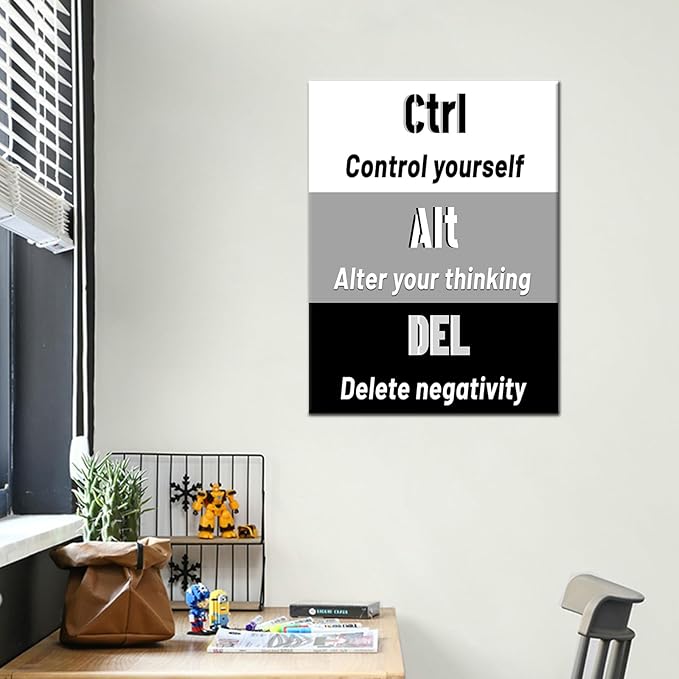Motivational Canvas Wall Art Ctrl Alt Del Signs Quote Painting Poster Prints Positive Success Picture Artwork Inspirational Office for Home Bedroom Living Room Workplace Ready to Hang [18''Wx24''H]