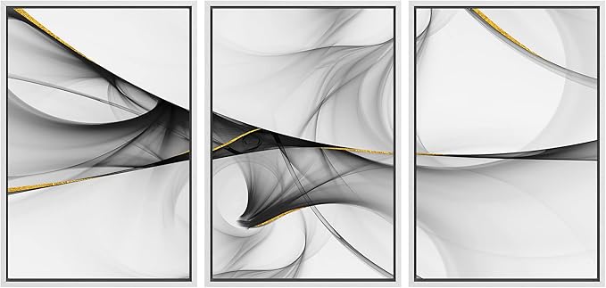 SIGNWIN Framed Canvas Print Wall Art Set 3D Geometric Smoke Wave Landscape Abstract Shapes Illustrations Modern Art Decorative Nordic Zen Chic for Living Room, Bedroom, Office - 16"x24"x3 White