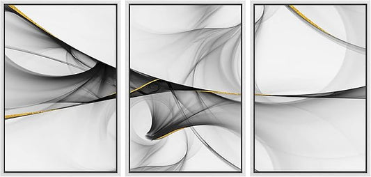 SIGNWIN Framed Canvas Print Wall Art Set 3D Geometric Smoke Wave Landscape Abstract Shapes Illustrations Modern Art Decorative Nordic Zen Chic for Living Room, Bedroom, Office - 16"x24"x3 White