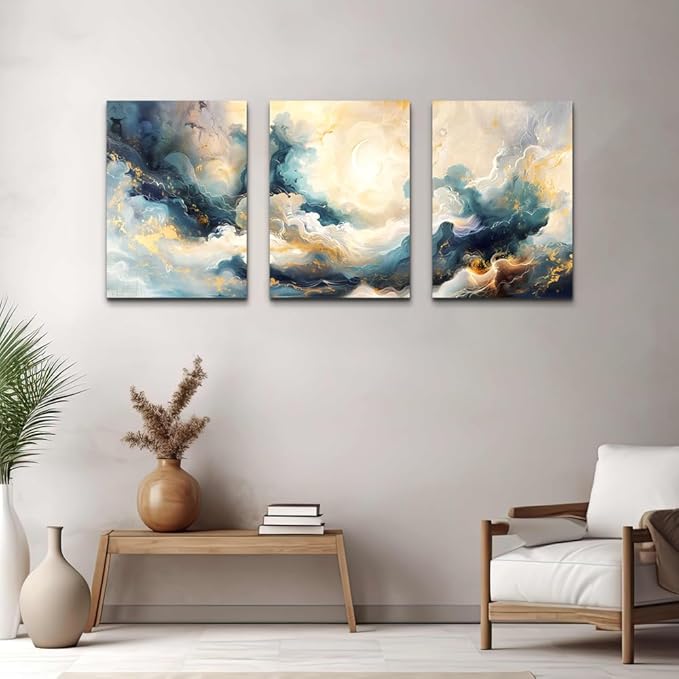 TTHYUEWS Minimalism Abstract Ink Paintings Large Wall Art For Living Room Canvas Wall Decor For Bedroom Office Wall Decorations Framed Canvas Prints Wall Pictures Artwork Modern Home Decor 3 Piece