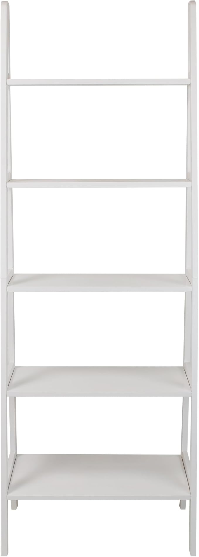 Casual Home 100% Solid Wood 5-Shelf Ladder Bookcase, Standard, 72"H, White
