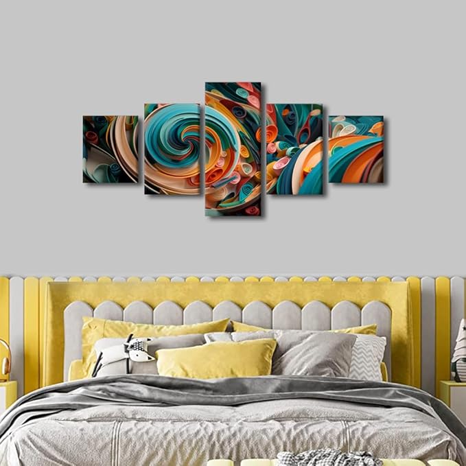 Abstract Canvas Wall Art Native Americans Home Wall Decor Art 5 Panel Modern Office Poster Colorful Paper Swirls Picture Printing for Living Room Decor Stretched and Framed Ready to Hang 50x24 in