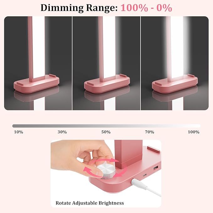 iVict Premium Large Nail Desks Light, 34" Foldable Lash Light for Eyelash with Phone Stand, 0-100% Adjustable Brightness, 3000K-6000K Color Temperature Led Desk lamp for Nail(Pink)