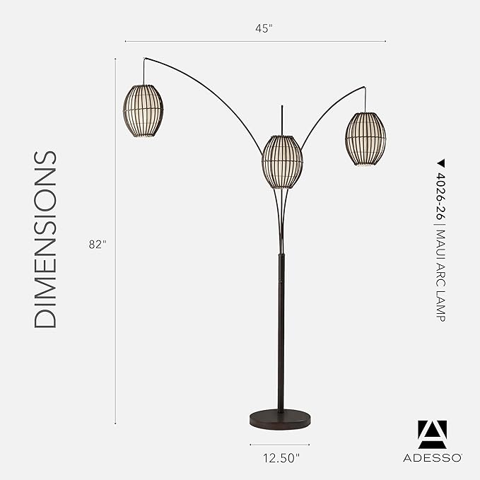 Adesso Maui Arc Floor Lamp with 3 Movable Shades & Adjustable Height- Perfect Lighting for Bedroom, Living Room and Corner Decor, Antique Bronze
